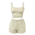thumbnail image 3 of Audhol Womens Summer Pajamas Sets Pajama Sets for Women 2 Piece Short Sleeve Shirt And Short Pj Sets Woman Y2K Sleepwear, Light Yellow, 3 of 3