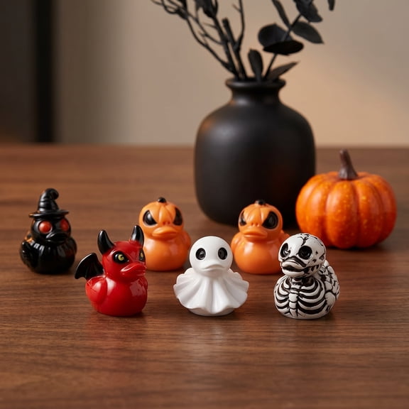 Mini Halloween Ducks Spooky Ghost Skeleton Devil Resin Figurines Mini Desktop DIY Ornaments Halloween Party Decor Gift.(12Pcs)