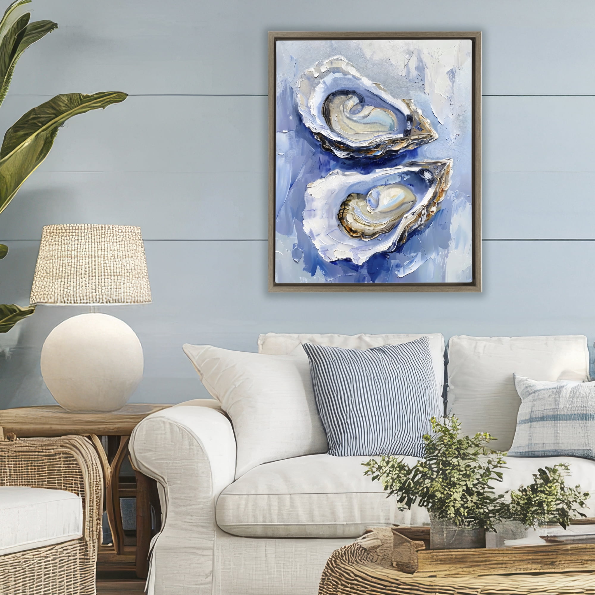 Stupell Industries Oysters On The Half Shell Brown Framed Floater Canvas Wall Art, design by Creative Studio