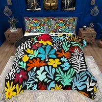 jejeloiu Rustic Flowers Bedding Comforter Set,Multicolor Graffiti Twin Comforter Sets,Watercolor Floral Bedding Set For Girls Teens,Microfiber Bedroom Decor Reversible,2-Piece