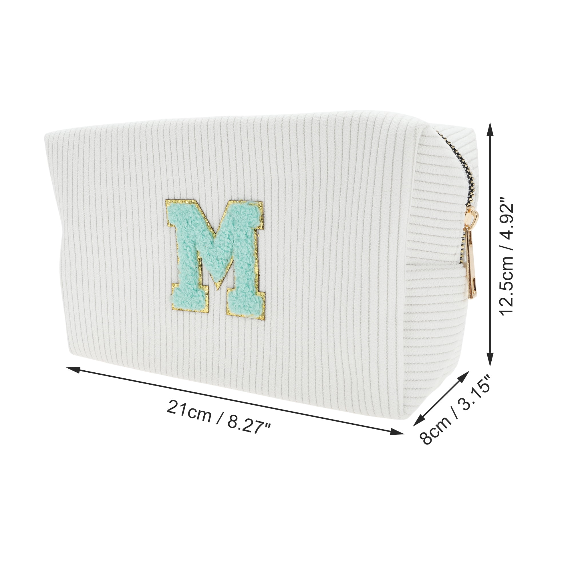 Unique Bargains 1 Pc Portable Corduroy Rectangular Letter Makeup Bag White [Letter M]