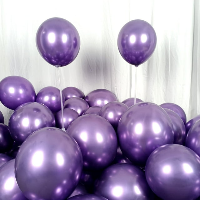 Globos morados de metal de cromo de 12 pulgadas y 50 paquetes de globos de helio KIRIKOU de espesor para la decoración de la fiesta de Navidad de graduación en el aniversario de la boda de cumpleaños