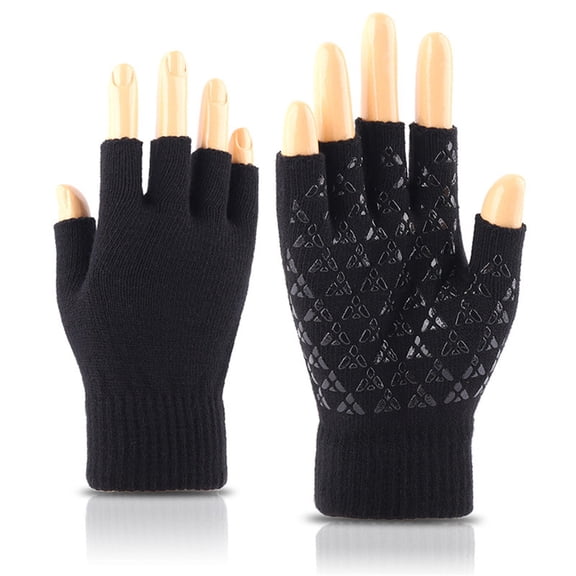 Helenmas Men's Women's Winter Gloves Elastic Cuffs Warm Soft Knit Linings Knit Cotton Made of Leaky Fingertips Gloves Black