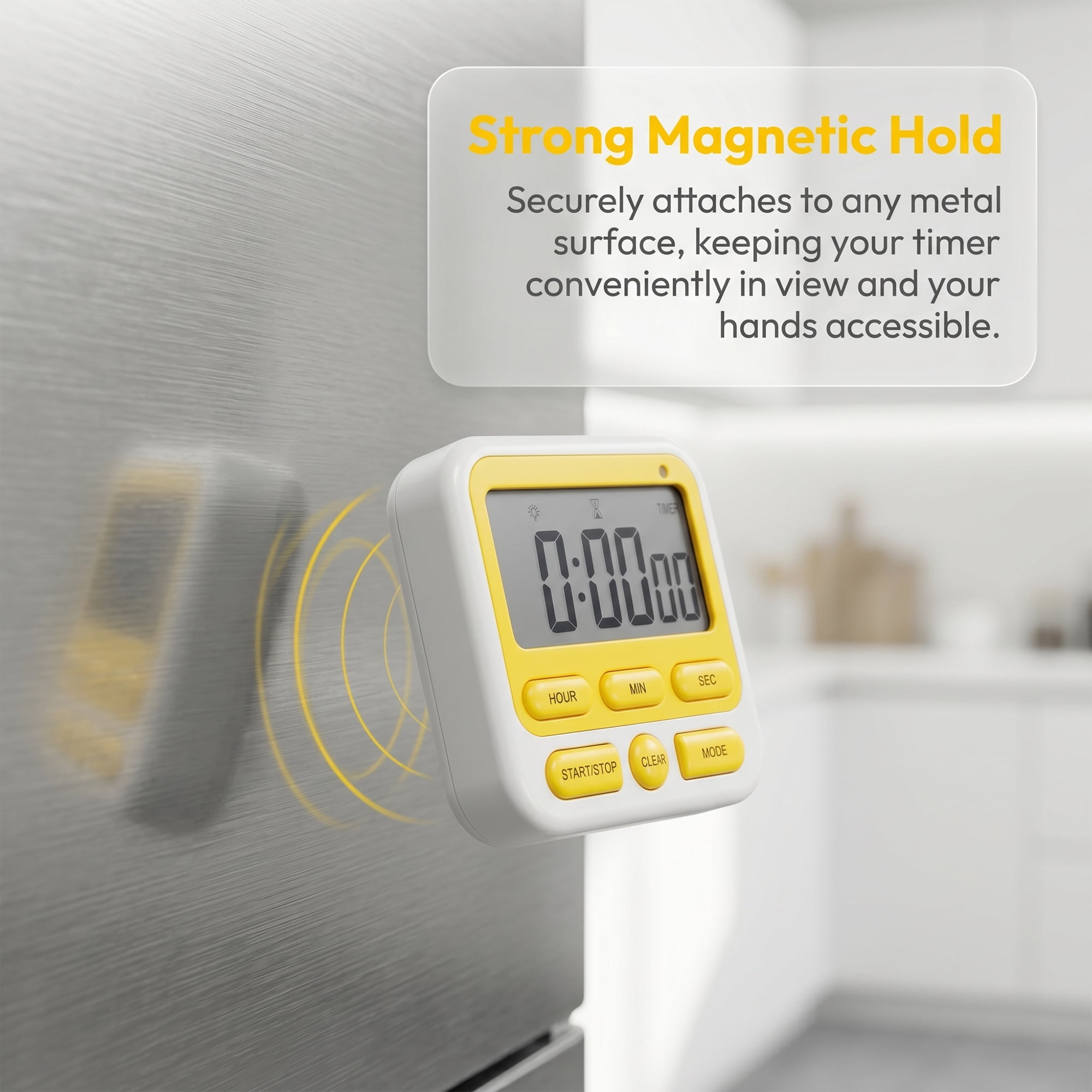 Unique Bargains Kitchen Timer Loud Alarm Clock Magnetic Backing Stand Cooking Timer Yellow