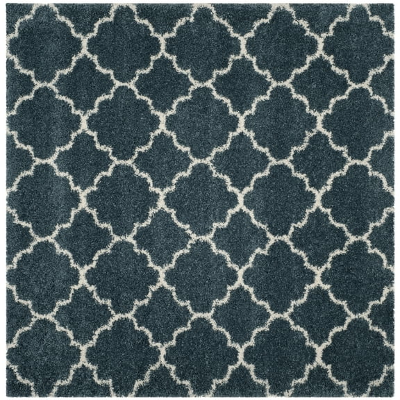 SAFAVIEH Hudson Jaye Plush Geometric Shag Area Rug, Slate Blue/Ivory, 5' x 5' Square
