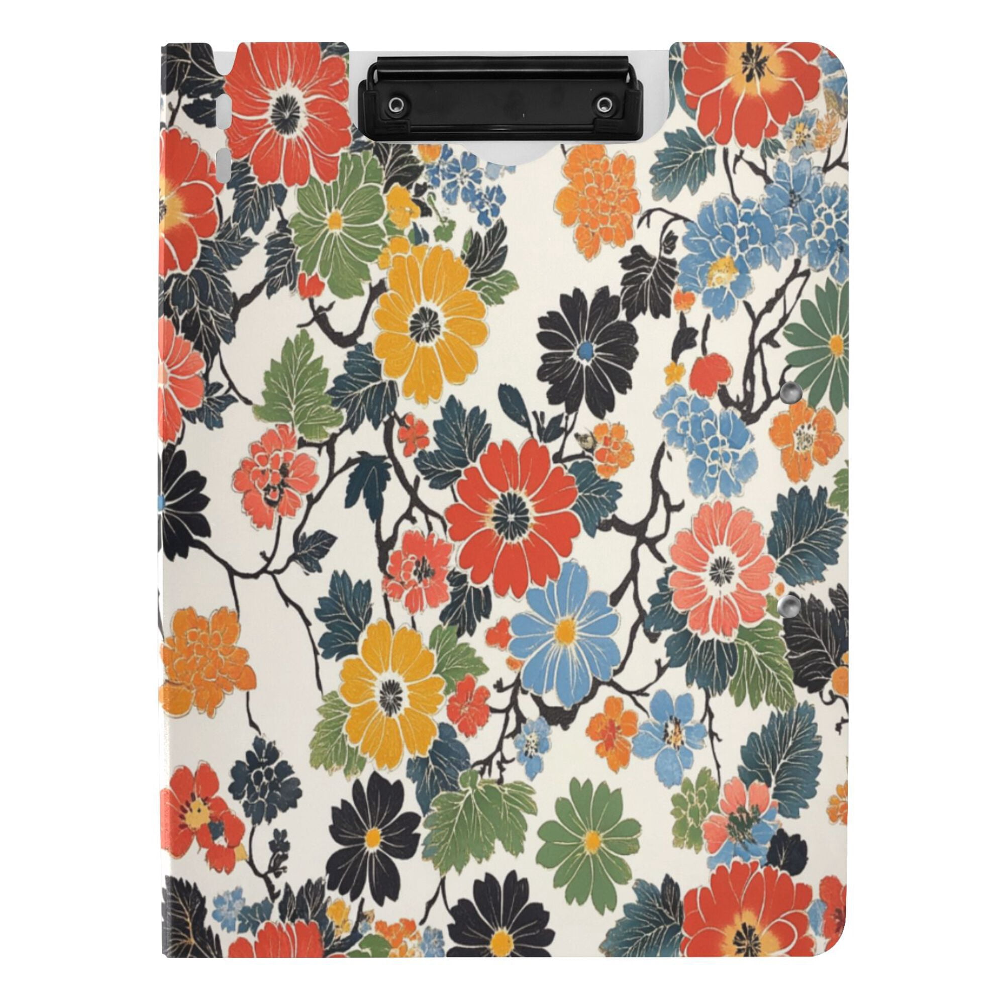 FORMRS A4 Clipboard Folder with Pen Holder Horizontal Foldable School Office Binder, Black Flowers Pattern