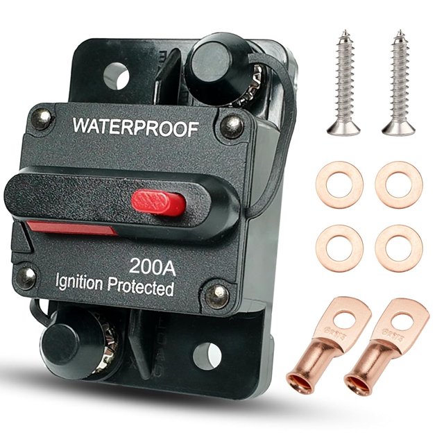 Interruptor de circuito de 200 aerios para motor de arrastre de barco, vehículo marino, ATV, remolque, audio téreo, batería electrónica, solar, fusible en línea con interruptor de