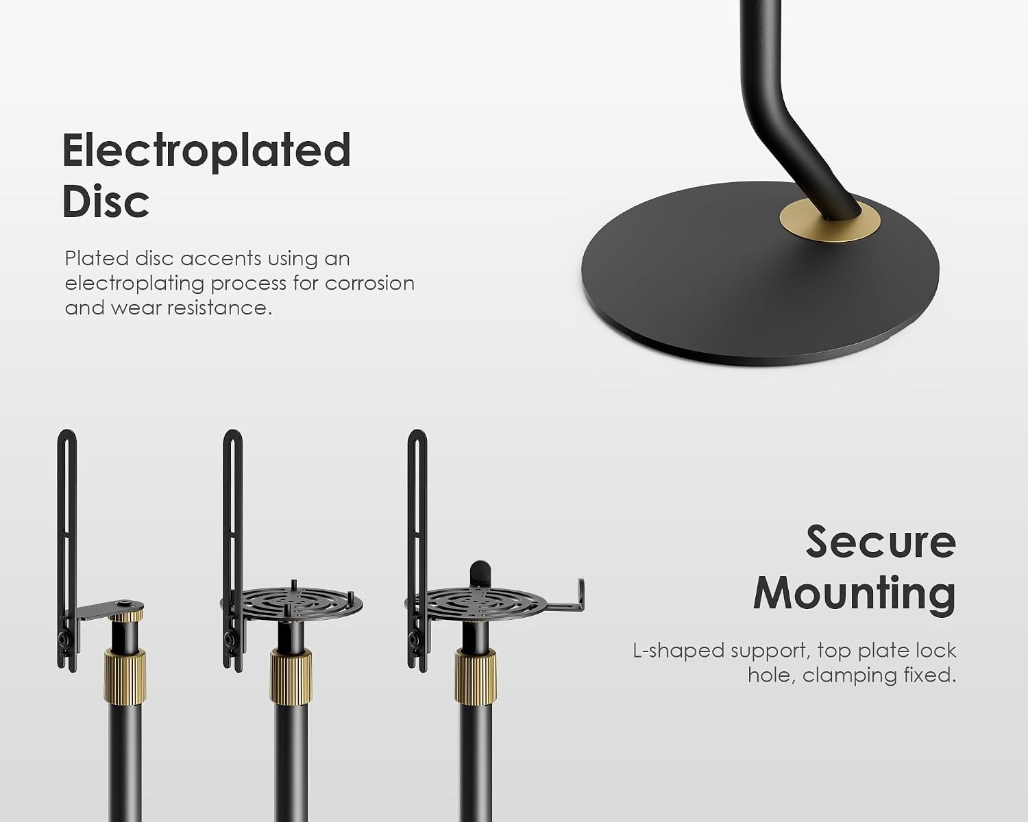 FITUEYES Adjustable Height Speaker Stands, 27.5-39.3 in, Pair, Black and Gold