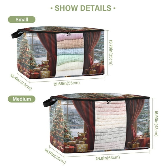 BZSMCE Under Bed Storage Bags With Reinforced Handles Christmas Tree Decorated with Gifts Underbed Storage