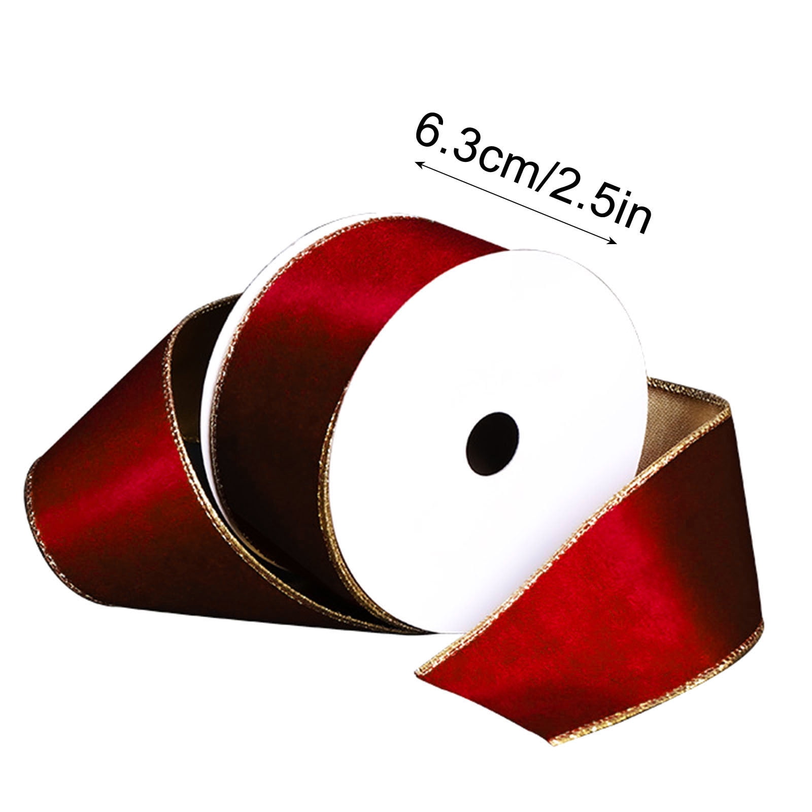 RuiJiao 2.5in Red Velvet Wired Christmas Wired Ribbon with Gold Backside, Red and Gold Christmas Ribbon for Tree Decorations, Wreaths, Crafts, Home Decor, Gift Wrapping