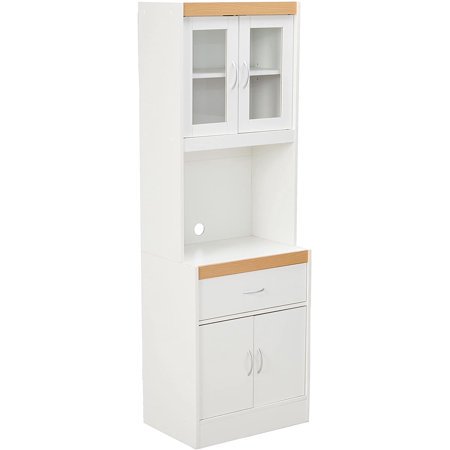 Hodedah Long Standing Kitchen Cabinet With Top Bottom Enclosed Space One Drawer Large Open For Microwave White Com Hodedah Long Standing Kitchen Cabinet, Long Narrow Cabinet With Doors