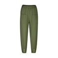 thumbnail image 5 of Brnmxoke Women's Capri Pants High Waist Drawstring Cinch Bottom with Button Cotton Linen Loose Casual Trouser Business Work Pants with Front Pockets Army Green,S, 5 of 8