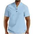 thumbnail image 1 of Camisa Elvqul para Hombre Azul Claro Manga Corta Liso Abotonada Cuello Redondo Gym Casual, 1 of 5