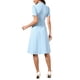 thumbnail image 3 of Vestidos de trabajo inspiradores para mujeres, midi, con botones, decoración, manga corta, escote en V, corte A, vestidos de negocios casuales, S, azul cielo, 3 of 6