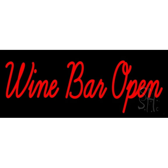 Cursive Red Wine Bar Open LED Neon Sign 13 x 32 - inches, Clear Edge Cut Acrylic Backing, with Dimmer - Bright and Premium built indoor LED Neon Sign for Bar decor.