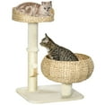 thumbnail image 3 of PawHut 28" Elevated Cat Bed with Sisal Scratching Post for Indoor Kitties, Modern Cat Tree with Cute Basket Design, Small Cat Tree with Fun Ball Toy, 3 of 10