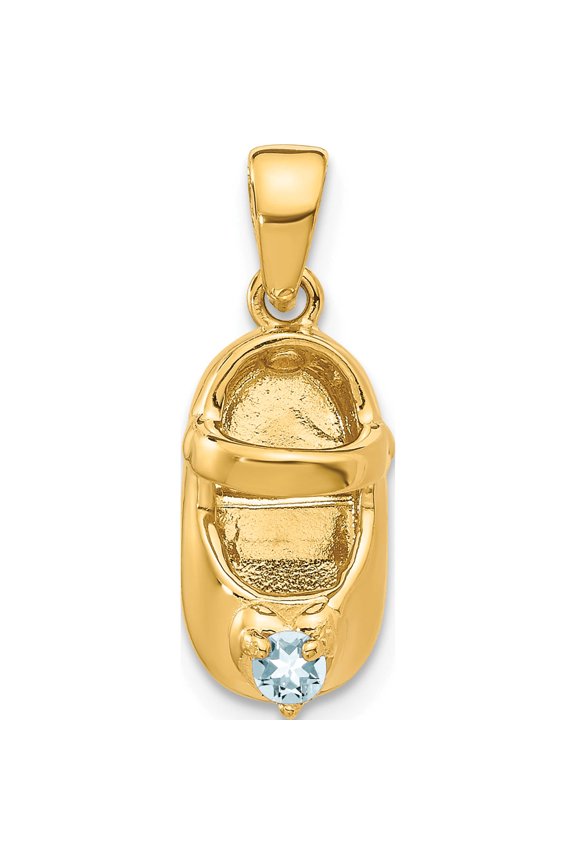 14K Yellow Gold 3-D March/Synthetic Stone Engraveable Baby Shoe Charm (19 X 7) Made In India k4652mar