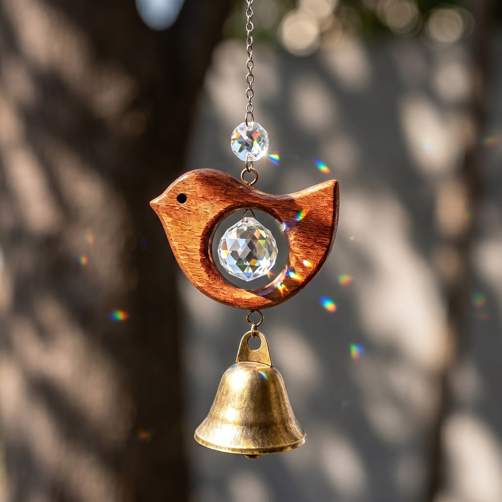 Eolstice Wooden Bird Wind Chime Home Decor Hanging Ornament Garden Patio Balcony Decoration Indoor Outdoor Decor Gift