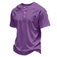 thumbnail image 3 of Mens Henley Shirt Short Sleeve Casual Button Basic Tees Slim Fit Stretch Summer T Shirts Purple S, 3 of 6