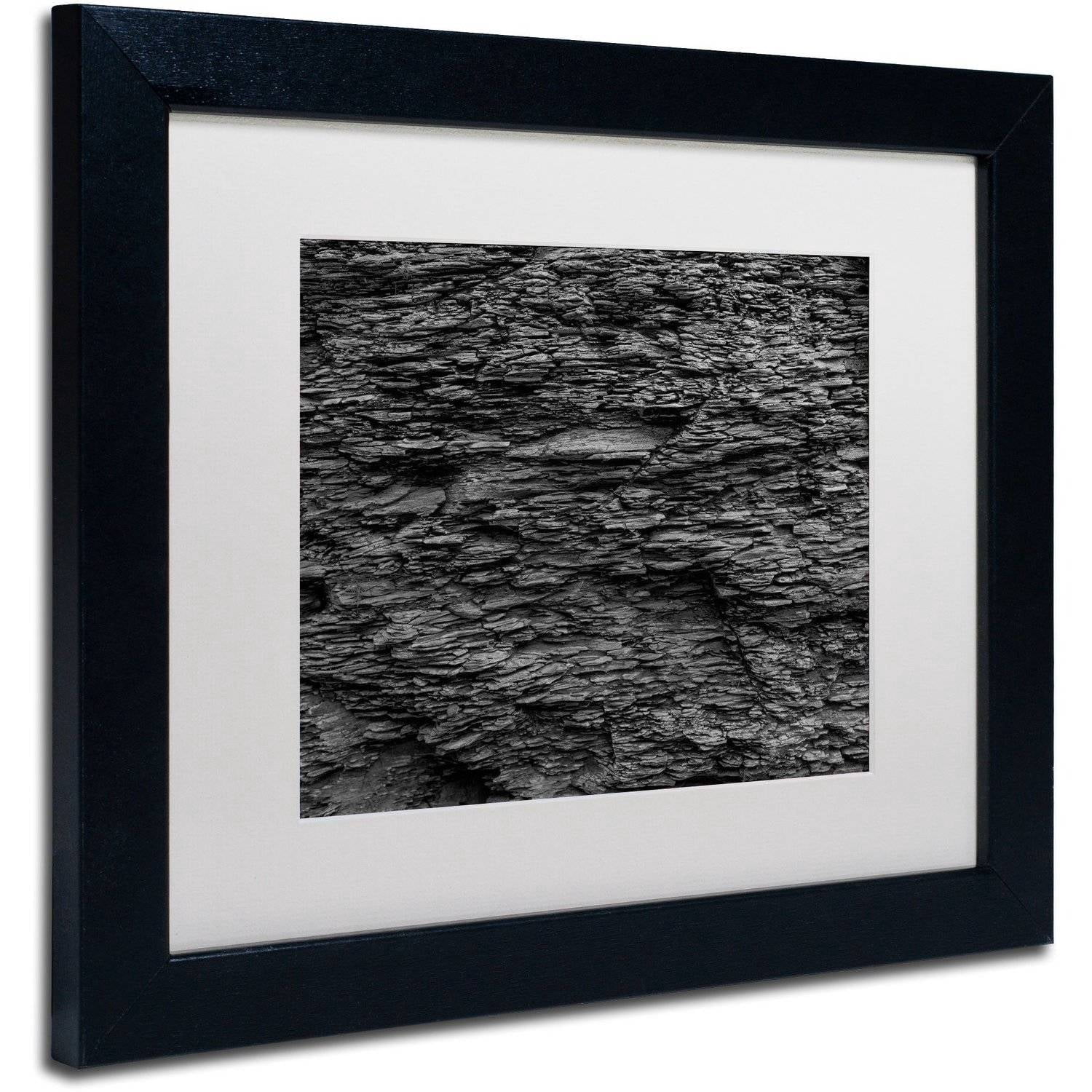 Trademark Fine Art "Shale Abstract in Black and White" Canvas Art by Kurt Shaffer, White Matte, Black Frame