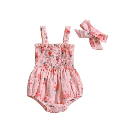 

FSDJHSDH Girl Summer Jumpsuit Strawberry Print Sleeveless Romper and Headband