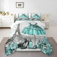 thumbnail image 2 of Fashion Woman Dress Bedding Sets Modern Comforter Set Twin Eiffel Tower Bedding Comforter Sets Teal Dress Perfume Print Down Comforter Romantic Makeup Themed Duvet Sets, 2 of 7