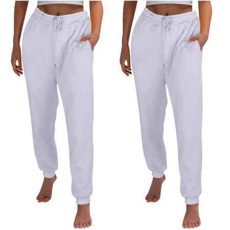 2 Pack Women s Men s High Waisted Thick Joggers Loose Solid Fleece Sweatpants Drawstring Casual Gym Athletic Trousers with Pockets