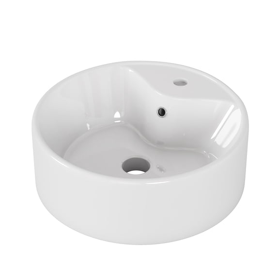 Censi Round Vessel Sink, 15.7" White Ceramic Bathroom Sink with Faucet Hole and Overflow, Modern Above Counter Vanity Bowl for Lavatory