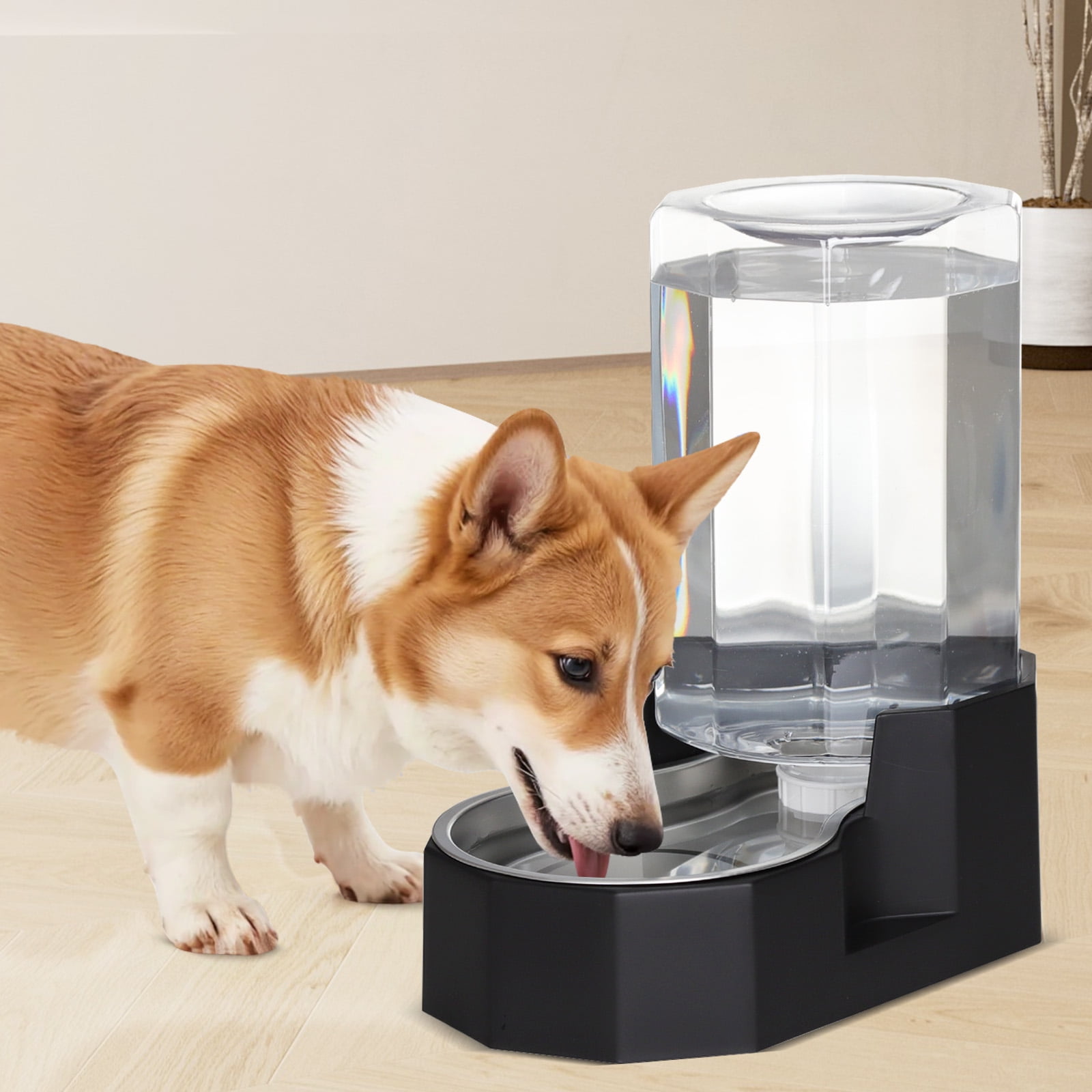 RIZZARI Black 6L Stainless Steel Pet Water Fountain: Automatic Gravity Stainless Steel Water Dispenser - 100% BPA-Free Waterer  for Dogs and Cats
