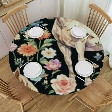 

SHERONV Horses Flowers Round Table Cover Stain Resistant Washable Indoor Outdoor Kitchen Dining Wedding Parties Polyester Fiber Waterproof 46 -50
