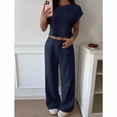 thumbnail image 2 of Summer 2 Piece Outfits Short Sleeve Crop Top High Waist Wide Leg Pants Sets, 2 of 20