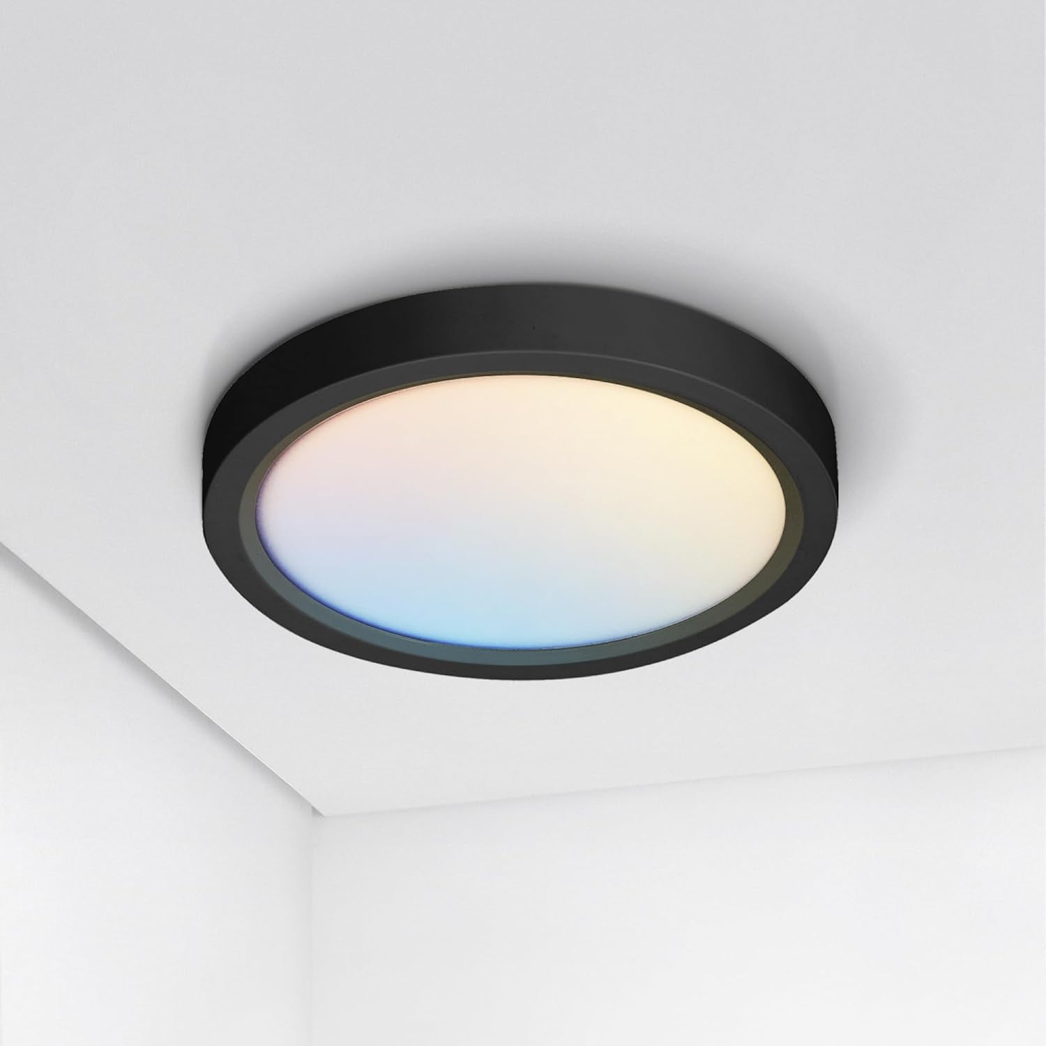 RGHJAR-LED 7" Round Flush Mount Ceiling Light Fixture, Low Profile Surface Lighting | 5CCT, Dimmable, Ultra-Thin, ETL Listed | 15W 1260LM 2700-6000K 120V | Kitchen, Bedroom, Hallway Lamp | Black