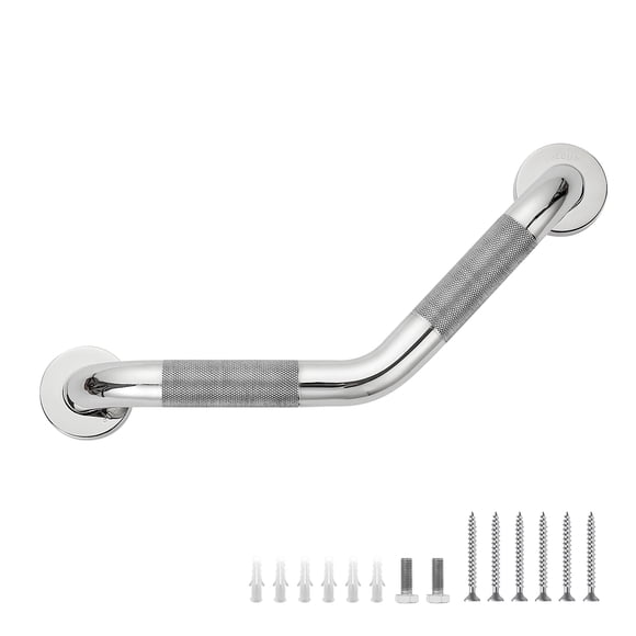 Grab Bars for Bathtubs and Showers- 1-1/4 x 16 Angled Shower Grab Bar for Seniors Knurled Stainless Steel Handicap Grab Bars for Wall (Poli