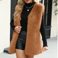 thumbnail image 7 of Open Front Faux Fur Vest Women Fashion Sleeveless Fuzzy Outerwear Jackets Soft Fluffy Cardigan Coats Khaki, 3XL, 7 of 7