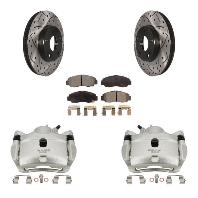 Transit Auto Front Disc Brake Coated Caliper Drilled Slotted Rotors and Semi-Metallic Pads Kit for Car 2007 Honda Accord 2.4L Vehicles Built Canadian Market KCD-100154P