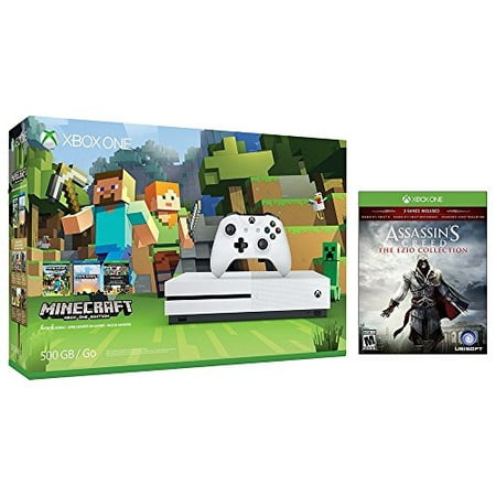 Xbox One S Console Bundle 2 items: Xbox One S 500GB Console - Minecraft Bundle, Assassin\'s Creed The Ezio Collection Game Disc