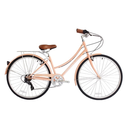 Wonder Wheels City Bike 700C 39 Cm/15.5  Hi-Ten Steel Frame  Shimano Tz21-7 Speed V-Brake  Alloy Rims 700C*14G*32H  Tire:700Cx35 Black. With Back Rack - Peach