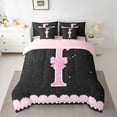 thumbnail image 2 of Manfei Personalized Letter I 7-Piece Bedding Comforter Set,Bow Monogrammed Theme King Bedding Sets,Pink Black Bed Sheets For Girl Teens,Ultra Soft Bedroom Decor Reversible, 2 of 8