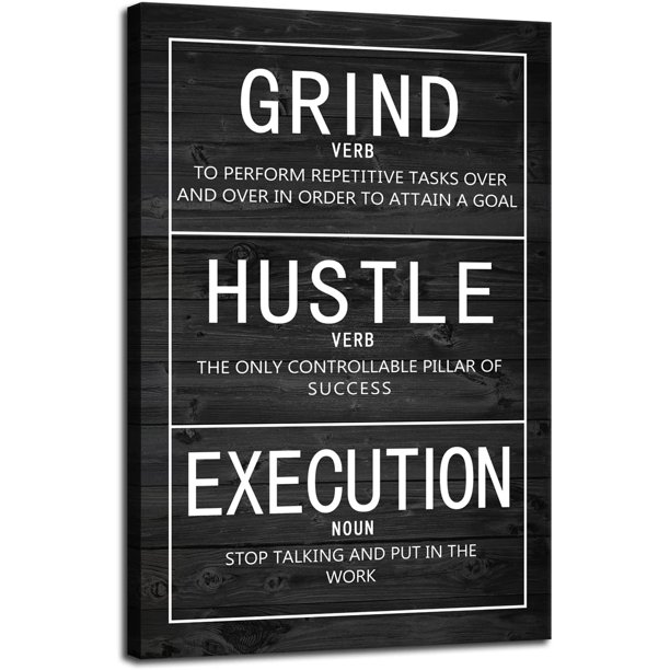 Grind Verb Hustle Verb Execution Noun Motivational Canvas Painting Wall