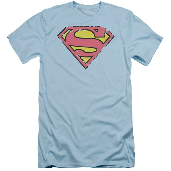 Superman Distressed Shield Adult 30/1 T-Shirt Light Blue