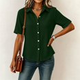 thumbnail image 5 of Women's Loose Fit Short Sleeve Button Up Flared Front Back Pleats Shirt Blouse Top Comfy Office Casual | CSEONE,Army Green L, 5 of 7