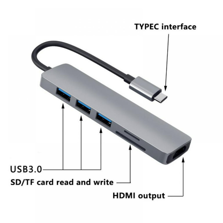Hub Usb C, adaptateur Usb C multiport pour accessoires Macbook Pro Air, hub  dongle 6 en 1 avec hdmi 4k, usb 3.0, lecteur de carte Sd / Tf, 100w,  compatible