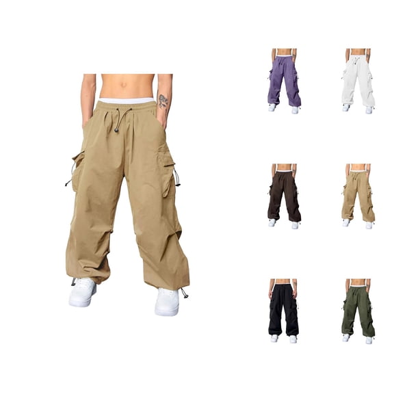 Baggy Cargo Pants Men 2026 Trendy Drawstring Elastic Waist Loose Fit Parachute Pants with Pockets Harem Joggers Streetwear