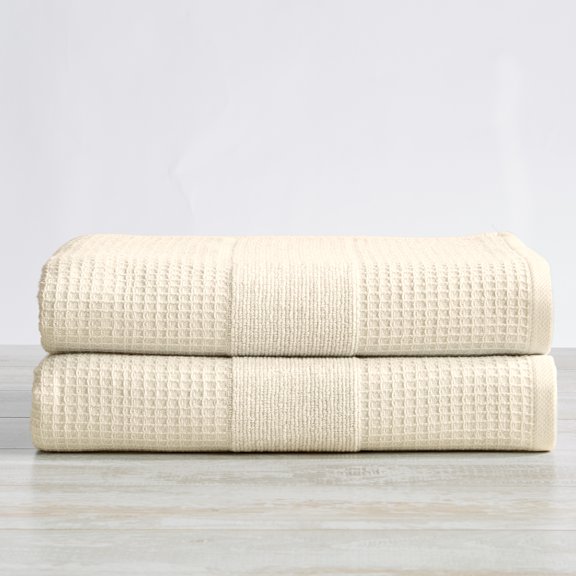 Great Bay Home Cotton Waffle Weave Quick-Dry Towel Set  (Bath Towel (2-Pack), Oatmeal)