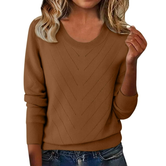 MESSUEN Pull Over Sweaters Womens Winter Sweaters for Women Long Sleeve Undershirt for Women Winter Sweaters Fall Long Sleeve Tops for Women Sweater Women Brown L