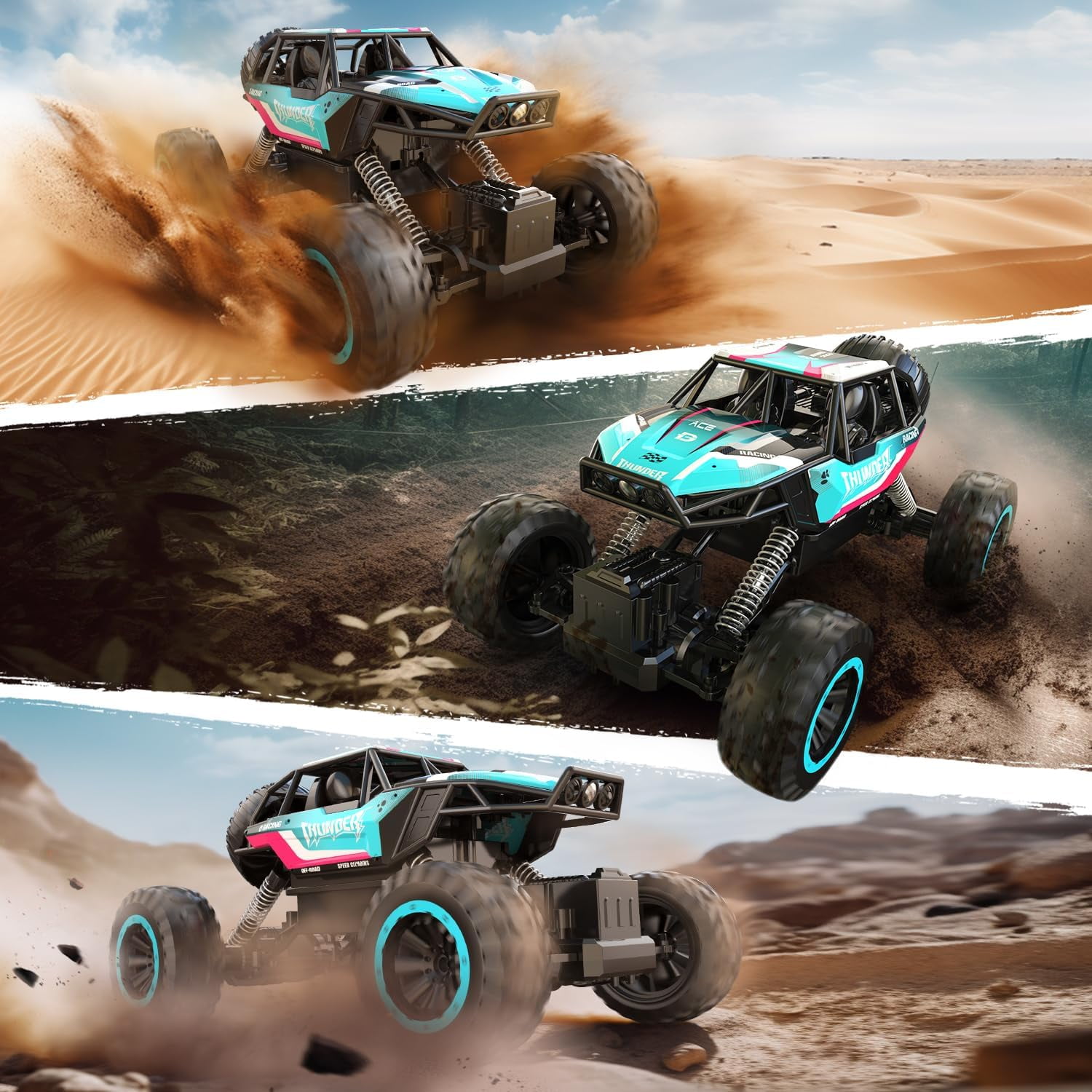 1:12 RC Cars 4WD off Road 2.4Ghz RC Monster Truck with Metal Shell and Light, Remote Control Car Crawler for Adult and Kid, 2 Batteries, Blue
