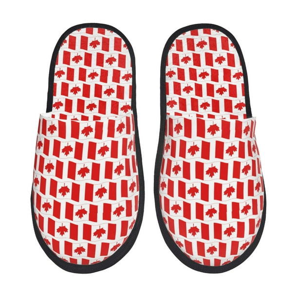 Balery Canada Pantuflas de Casa de Felpa Silenciosas con Diseño Estampado, Zapatillas Cómodas Antideslizantes de Algodón para Interior-Large
