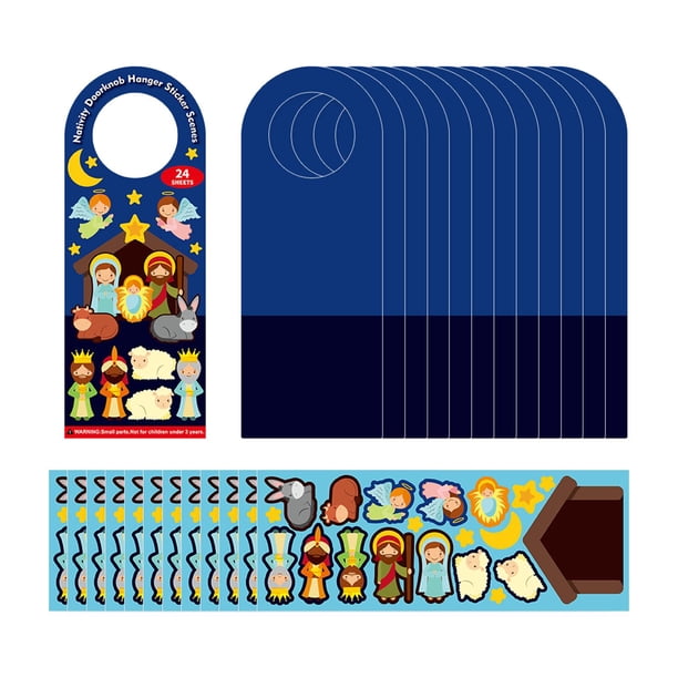 12 juegos de pegatinas de la Natividad, kits de manualidades navideñas para hacer una pegatina de la Natividad Estilo B