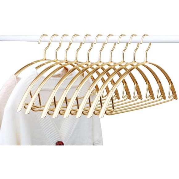 Aluminum Alloy Coat Hangers, Elegant Design Extra Large Notches for Closet Storage, Gold Metal Shirt Dress Hangers, Non-Slip Heavy Duty 10 Pcs