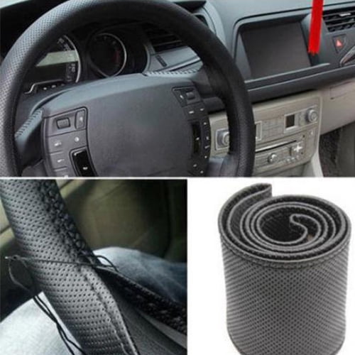 SPRING PARK DIY Faux Leather Car Auto Steering Wheel Cover Protector with Needle Thread Kit